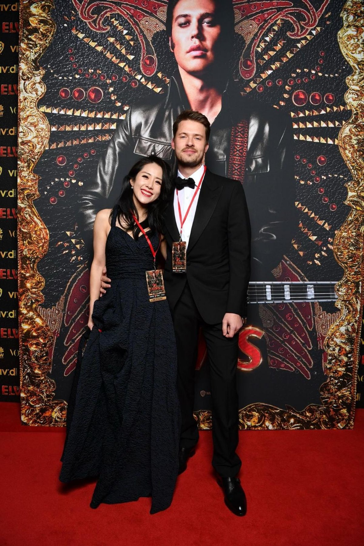 James Sackl and Alina Sackl on the red carpet at the Sydney premiere of Baz Luhrmann's Elvis at the State Theatre, co-presented by Vivid Sydney and Vogue Australia, 5 June 2022.